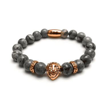Man Bracelet - Men’s Beaded Bracelet - Rose Gold Lion & Grey Stones Bracelet - Mens Bracelet Bracelet XS (14-15cm) Brother & Sisters